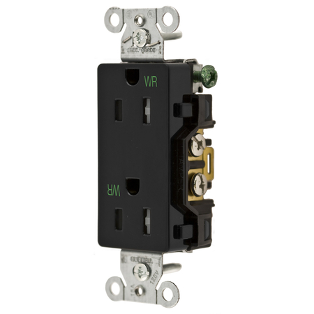 HUBBELL WIRING DEVICE-KELLEMS Commercial Specification Grade Style Line Decorator Duplex Receptacles DR15BLKWRTR